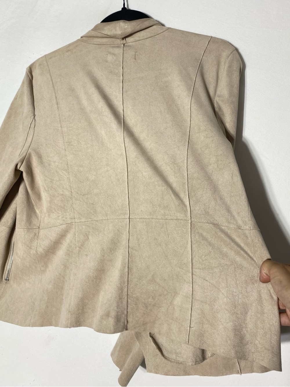 Bagatelle Tan Taupe Faux Suede Drape Front Open Jacket M Boho Y2K - Picture 10 of 15